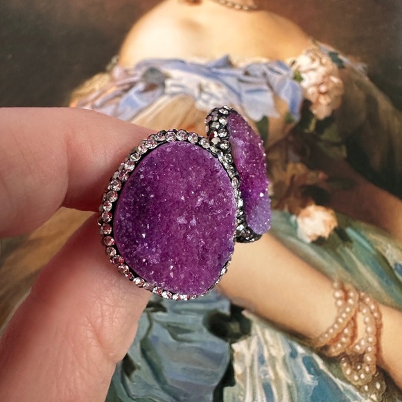 Purple Druzy Statement Earrings - Picture 7 of 7